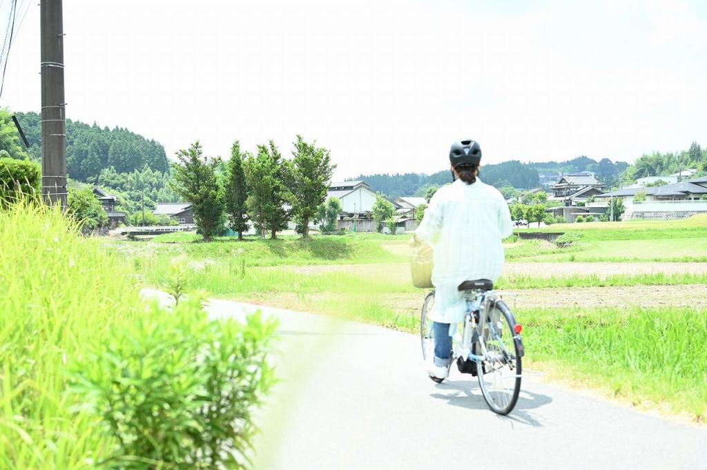 写真：観光協会でレンタルした自転車で移動