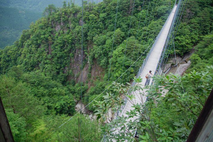雄滝と吊り橋の写真