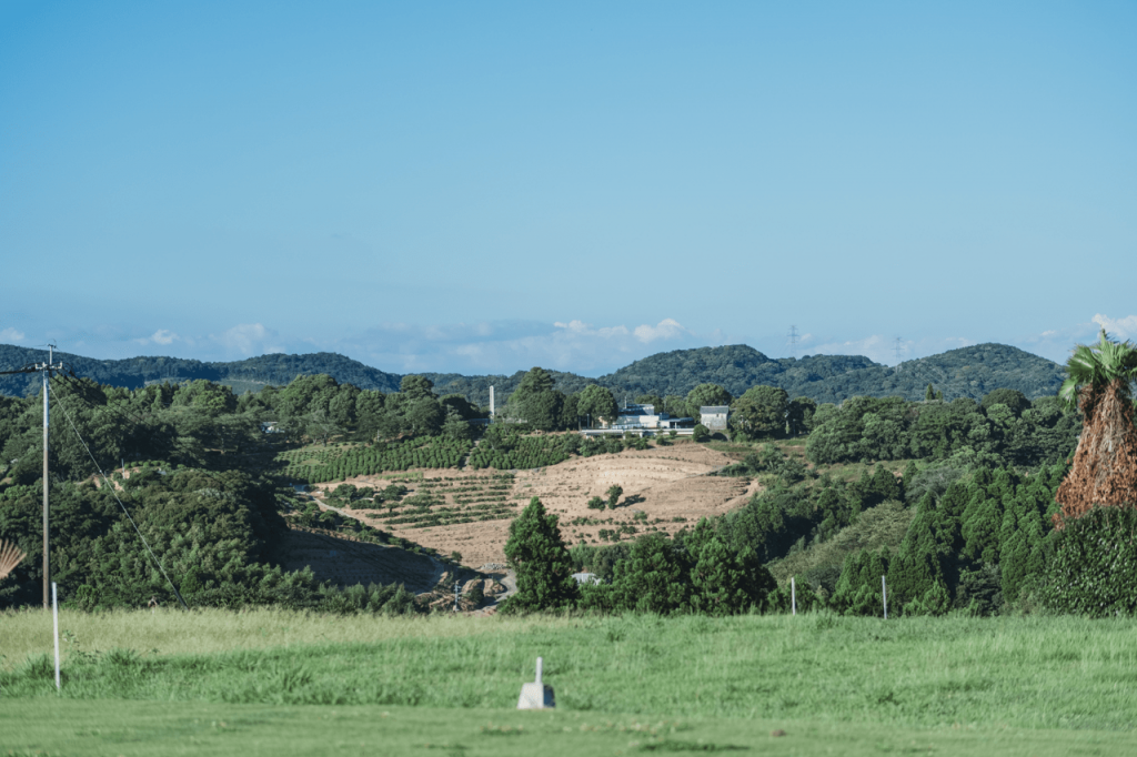 写真：先ほど訪問した田原坂公園が見える台地