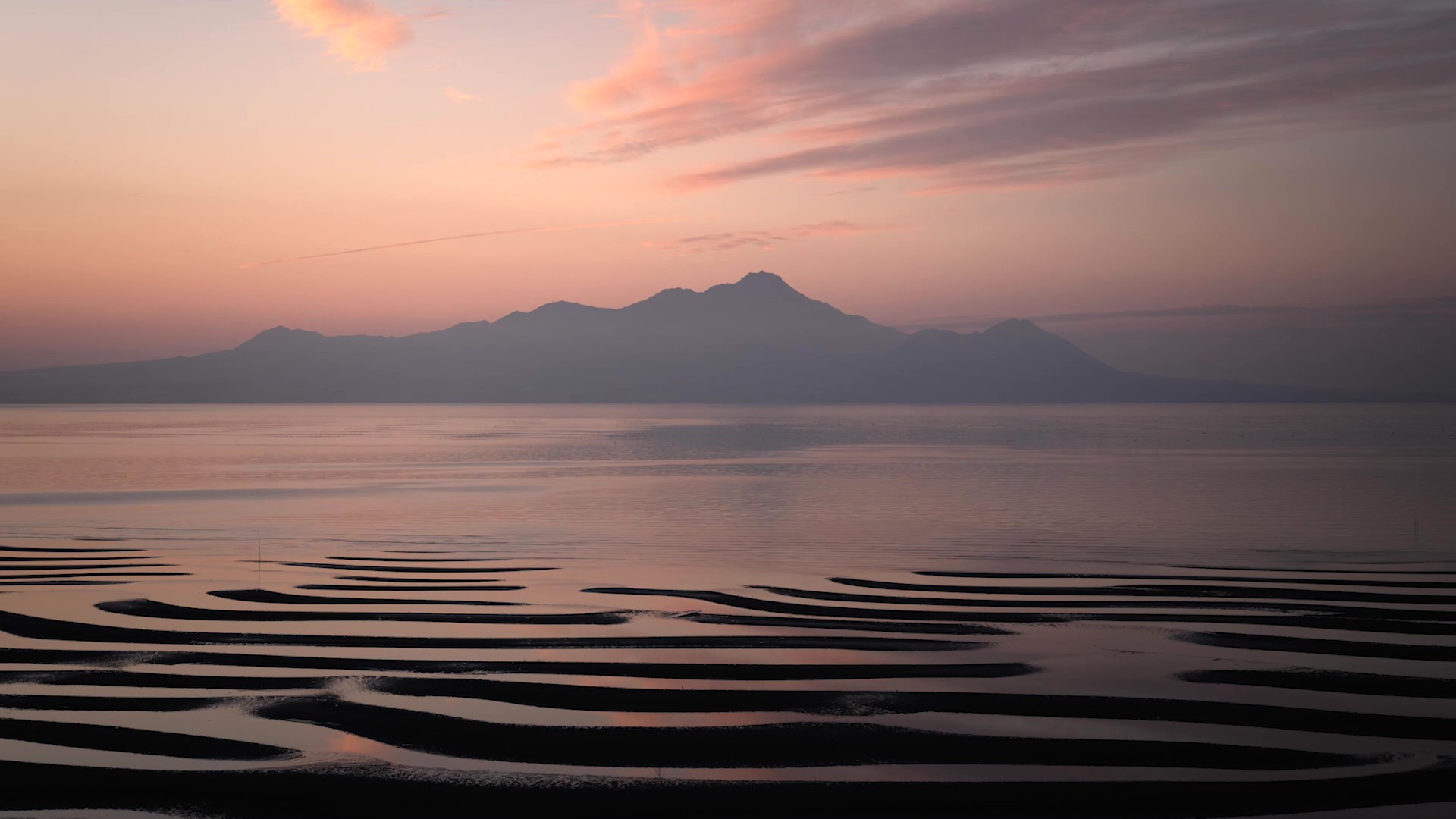 Okoshiki-kaigan Beach tidal flats at sunset, Uto