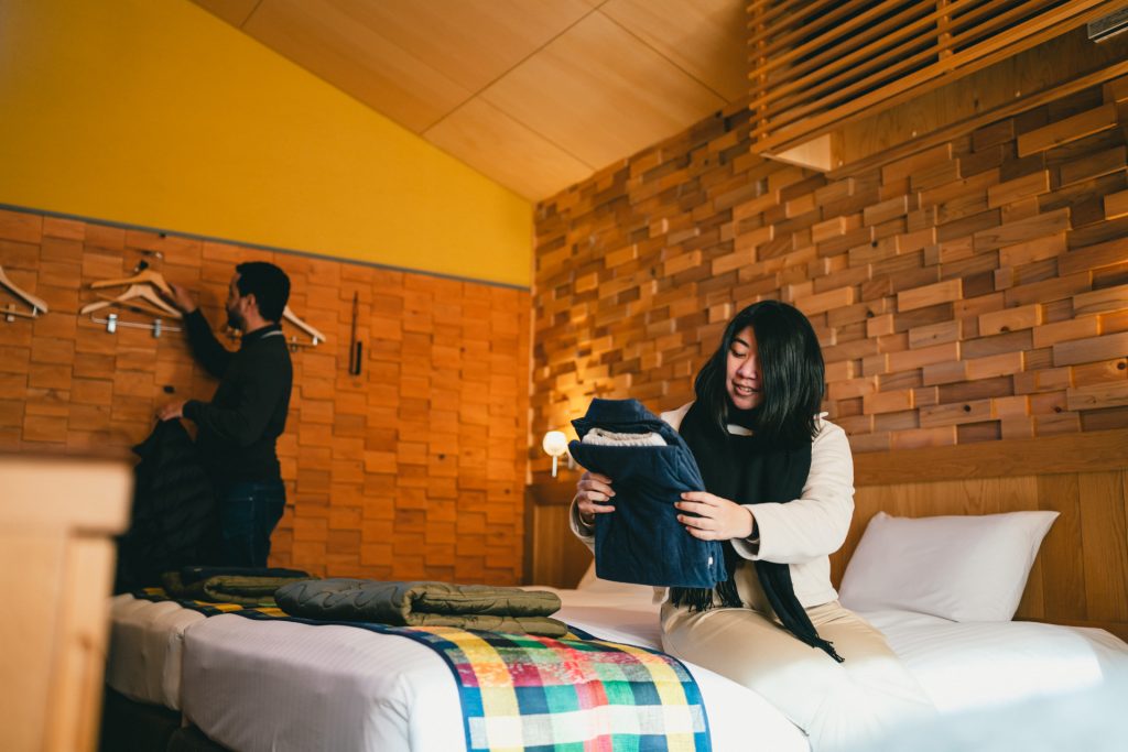 葉枯らし乾燥材を使った客室