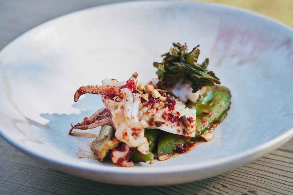 ヤリイカと四角豆の一皿