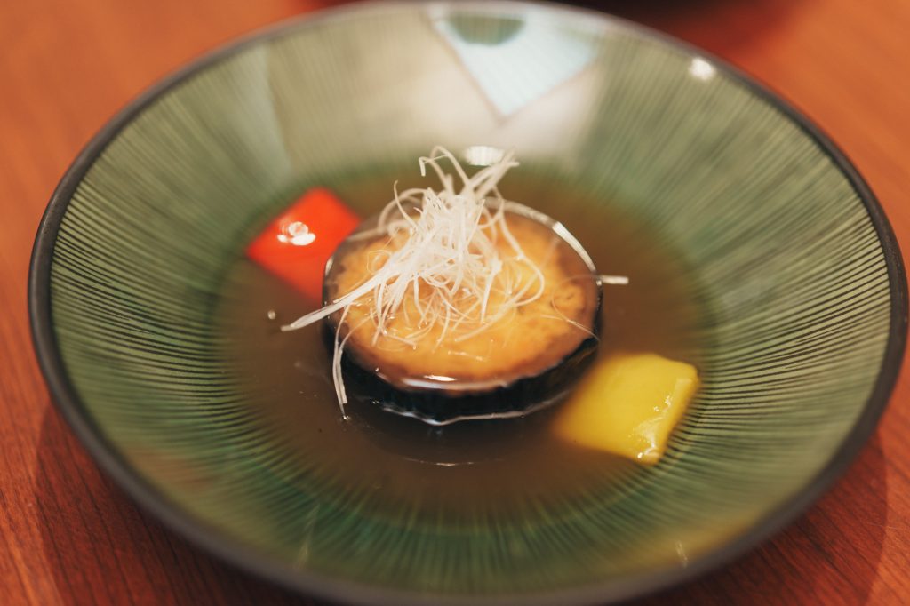 強肴「熊本丸茄子の飛龍頭」